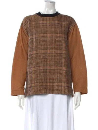 Pre-owned Dries Van Noten Plaid Print Crew Neck Sweater In Brown