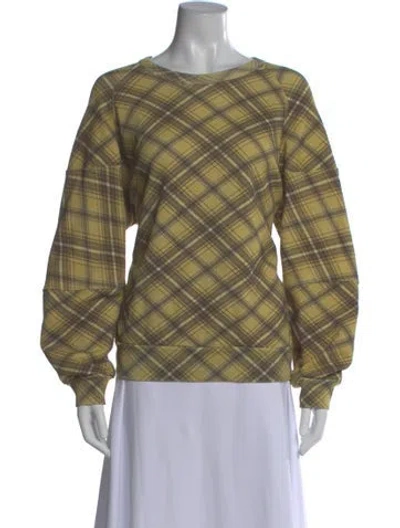 Pre-owned Dries Van Noten Plaid Print Crew Neck Sweatshirt In Yellow