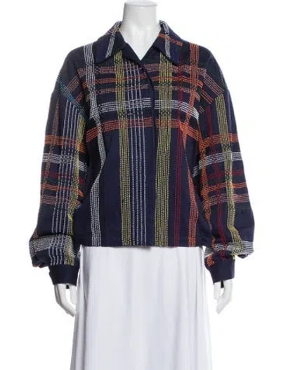 Pre-owned Dries Van Noten Plaid Print Jacket In Blue