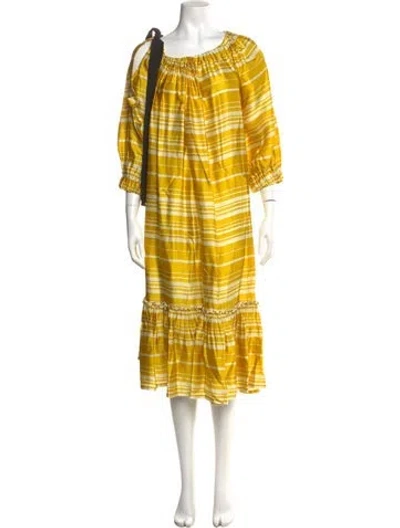 Pre-owned Dries Van Noten Plaid Print Long Dress In Yellow
