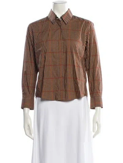 Pre-owned Dries Van Noten Plaid Print Long Sleeve Blouse In Brown