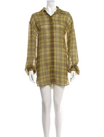 Pre-owned Dries Van Noten Plaid Print Long Sleeve Blouse In Multi