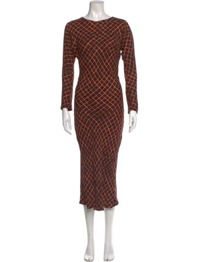 Pre-owned Dries Van Noten Plaid Print Midi Length Dress In Brown