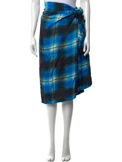 Pre-owned Dries Van Noten Plaid Print Midi Length Skirt In Blue