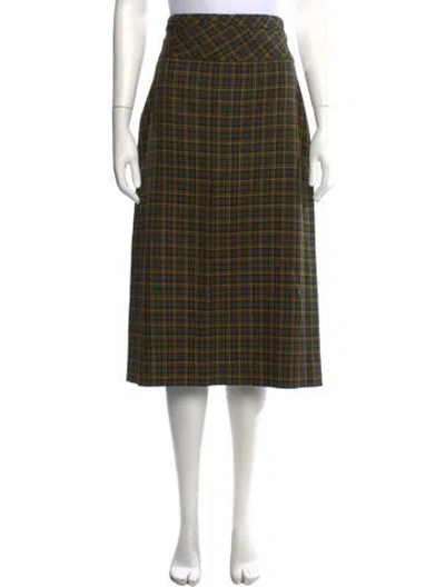 Pre-owned Dries Van Noten Plaid Print Midi Length Skirt In Green