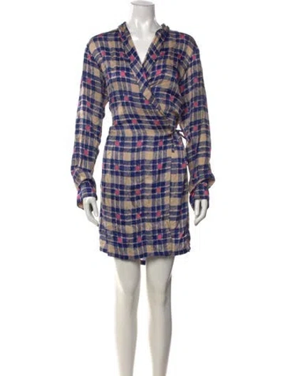 Pre-owned Dries Van Noten Plaid Print Mini Dress In Blue
