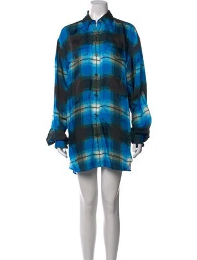 Pre-owned Dries Van Noten Plaid Print Mini Dress In Blue