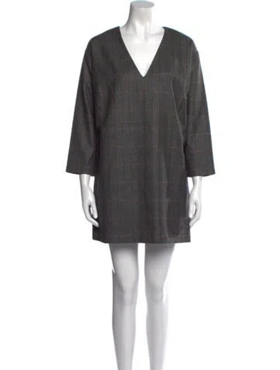Pre-owned Dries Van Noten Plaid Print Mini Dress In Gray