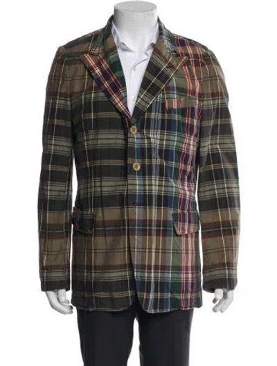 Pre-owned Dries Van Noten Plaid Print Peacoat In Blue