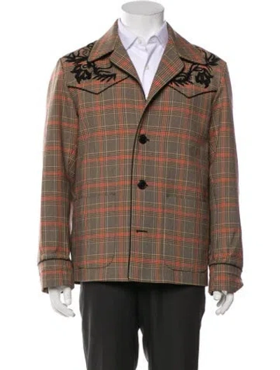 Pre-owned Dries Van Noten Plaid Print Peacoat In Neutral