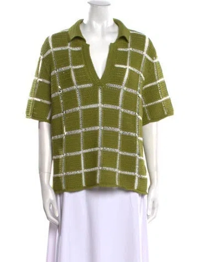 Pre-owned Dries Van Noten Plaid Print Short Sleeve Polo In Green