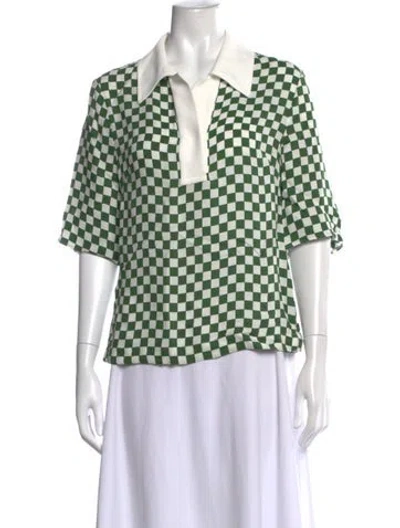 Pre-owned Dries Van Noten Plaid Print Short Sleeve Polo In Green