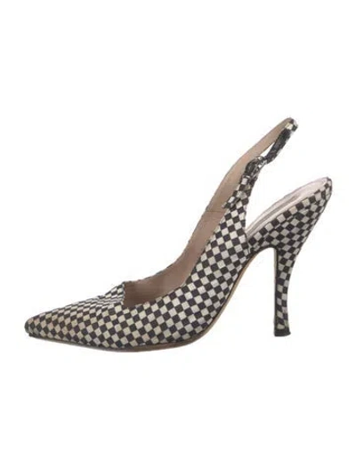 Pre-owned Dries Van Noten Plaid Print Slingback Pumps In Black