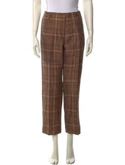 Pre-owned Dries Van Noten Plaid Print Straight Leg Pants In Brown