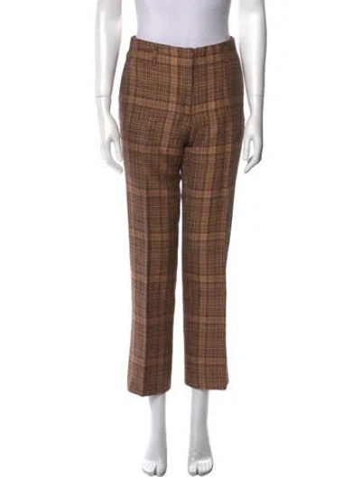 Pre-owned Dries Van Noten Plaid Print Straight Leg Pants In Brown