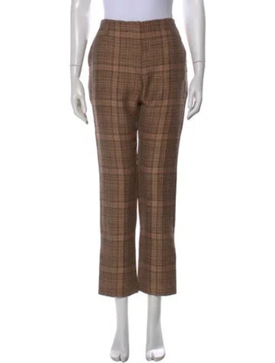 Pre-owned Dries Van Noten Plaid Print Straight Leg Pants In Brown