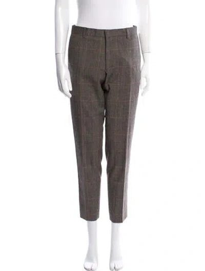 Pre-owned Dries Van Noten Plaid Print Straight Leg Pants In Neutral