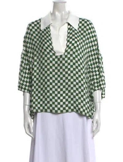 Pre-owned Dries Van Noten Plaid Print Three-quarter Sleeve Blouse In Green