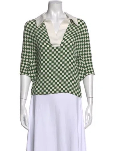 Pre-owned Dries Van Noten Plaid Print Three-quarter Sleeve Polo In Green