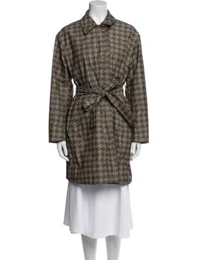 Pre-owned Dries Van Noten Plaid Print Trench Coat In Brown