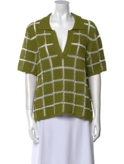 Pre-owned Dries Van Noten Plaid Print V-neck Blouse In Green