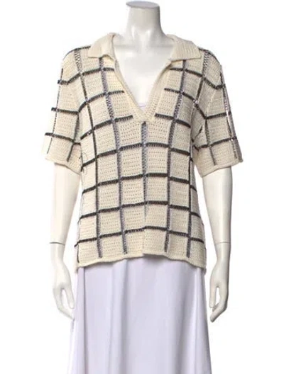 Pre-owned Dries Van Noten Plaid Print V-neck Polo In Neutrals