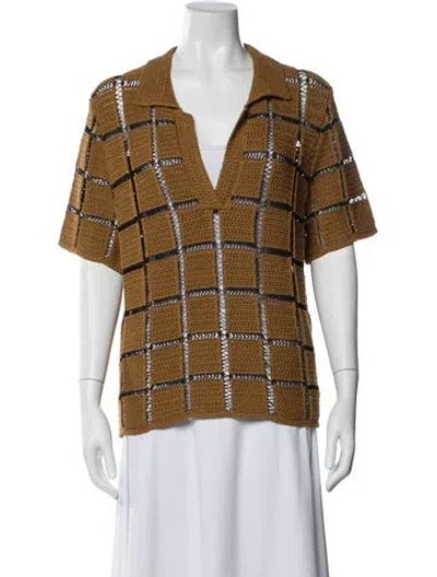 Pre-owned Dries Van Noten Plaid Print V-neck Sweater In Blue
