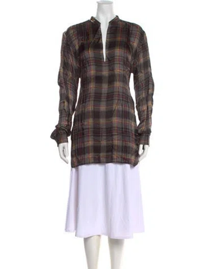 Pre-owned Dries Van Noten Plaid Print V-neck Tunic In Multi