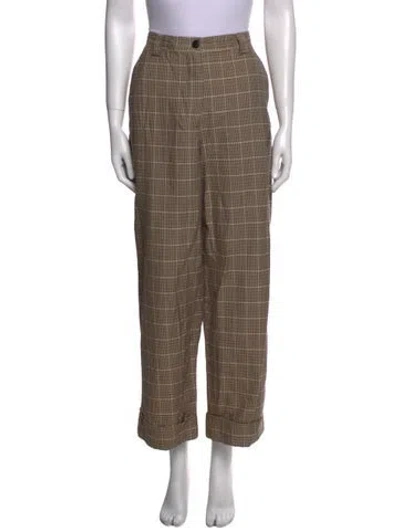 Pre-owned Dries Van Noten Plaid Print Wide Leg Pants In Neutral