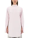 Dries Van Noten Checked Popeline Turtleneck Shirt With High-low Hem In Pink