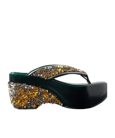 Dries Van Noten Sequined Wedge Platform Sandals Open Toe In Black