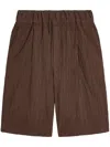 Dries Van Noten Crinkled Knee Length Pleated Bermuda Shorts In Brown