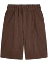 Dries Van Noten Crinkled Knee Length Pleated Bermuda Shorts In Brown