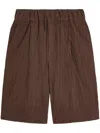 Dries Van Noten Crinkled Knee Length Pleated Bermuda Shorts In Brown