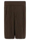Dries Van Noten Crinkled Knee Length Pleated Bermuda Shorts In Brown