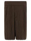 Dries Van Noten Crinkled Knee Length Pleated Bermuda Shorts In Brown