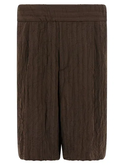 Dries Van Noten Knee Length Crinkled Texture Shorts In Brown
