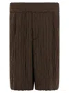 Dries Van Noten Crinkled Knee Length Pleated Bermuda Shorts In Brown