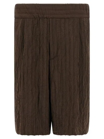 Dries Van Noten Knee Length Crinkled Texture Shorts In Brown
