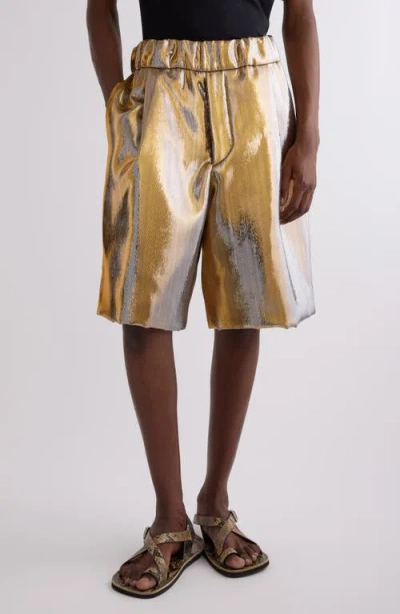 Dries Van Noten Plato Metallic Baggy Shorts In Gold