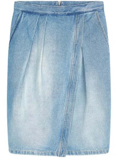 Dries Van Noten Pleat-detailing Denim Midi Skirt In Blue
