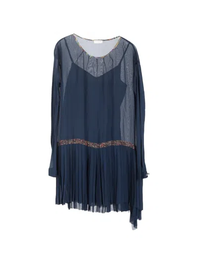 Pre-owned Dries Van Noten Pleated Asymmetric Dress In Blue
