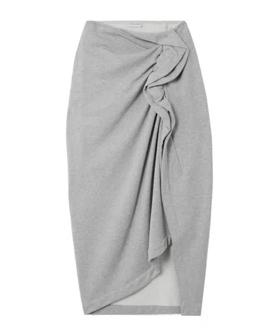 Dries Van Noten Gathered Ruffled Asymmetric Cotton-jersey Midi Skirt In Gray