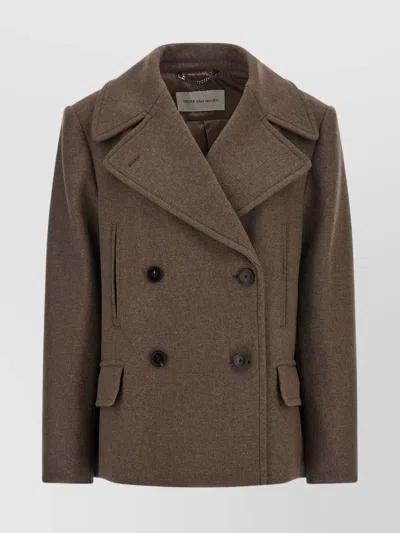DRIES VAN NOTEN PLEATED BACK DOUBLE-BREASTED COAT WITH LAPELS AND POCKETS