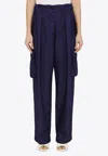 Dries Van Noten Polkar Pleated Cargo Pants In Blue