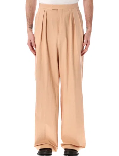 Dries Van Noten Pleated Cotton Poplin Pants In Orange