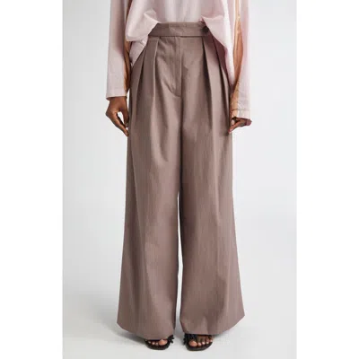 Dries Van Noten Pleated Cotton Wide Leg Pants In Neutral