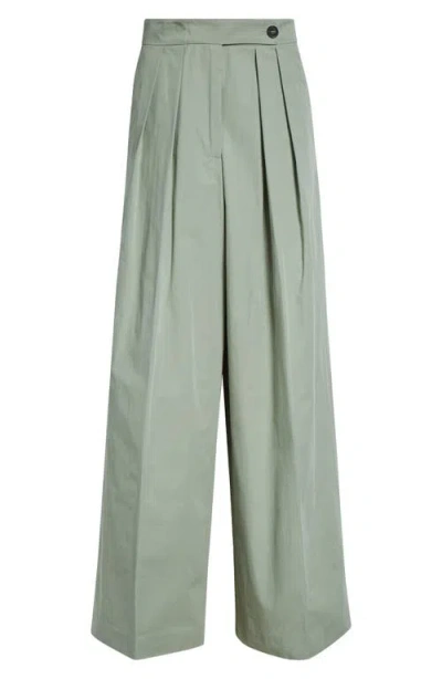 Dries Van Noten Pleated Cotton Wide Leg Pants In Green