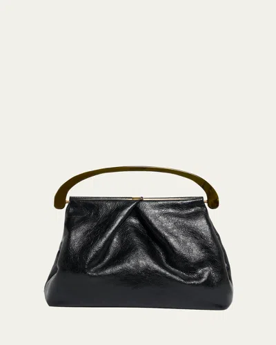 Dries Van Noten Pleated Crinkled Leather Top-handle Bag In Black
