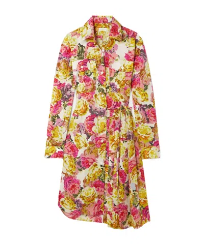 Dries Van Noten Pleated Floral Print Dress With Belt In Multi